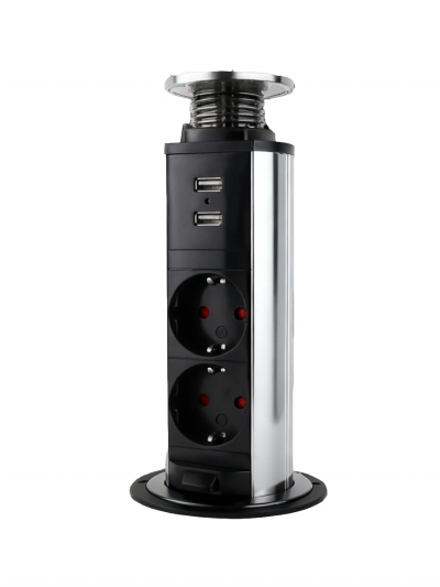 Выдвижная розетка вертикальная POSocket-07 (2 розетки, 2USB входа, кабель)-1